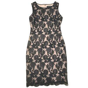 Ivanka Trump Lace Knee Length Sleeveless Dress-Black/Tan-Size 2-GUC